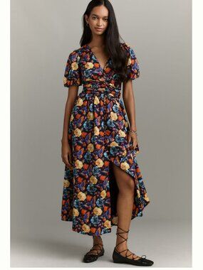NWT Anthropologie Navy Floral Rose Print Katerina Button-Front Dress Women's 1X